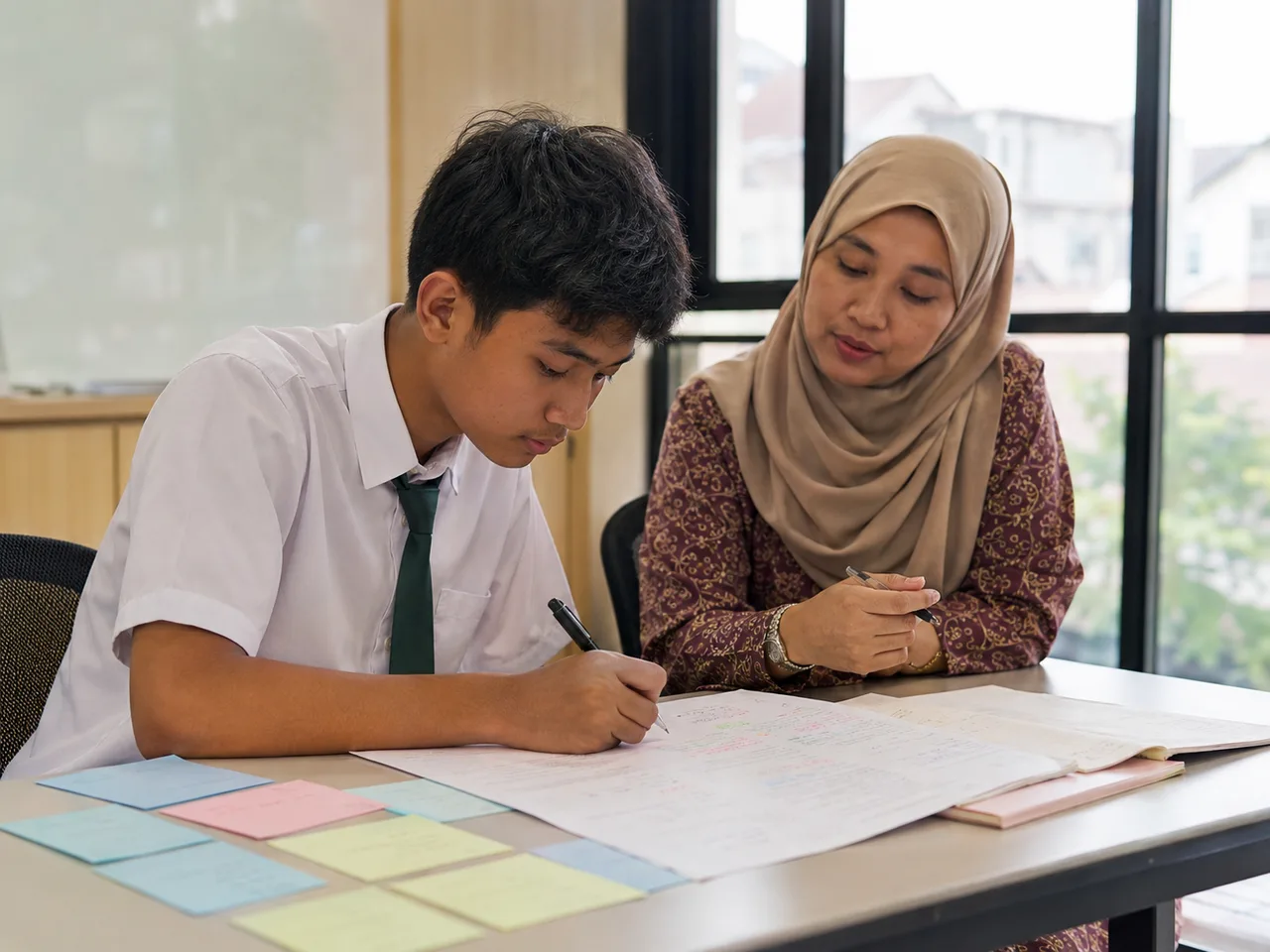 A Malaysian student receiving individual writing guidance